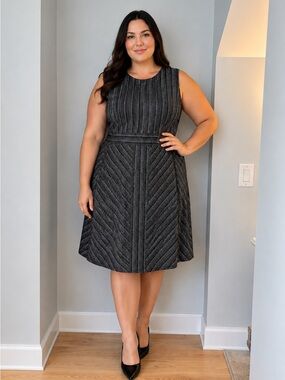 Lane Bryant Metallic Stripe Dress 26 28 Black Silver Sleeveless Plus Size